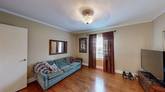514 S Main St, Headland, AL 36345 - living room with wood finished floors, a textured ceiling, ornamental molding, and baseboards