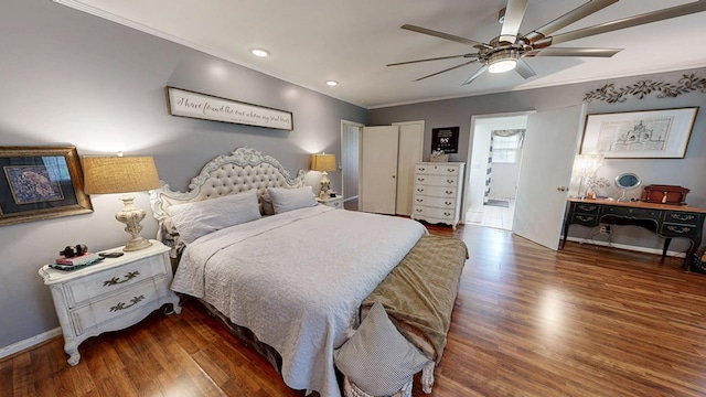 514 S Main St, Headland, AL 36345 - bedroom featuring ornamental molding, wood finished floors, recessed lighting, baseboards, and ensuite bathroom