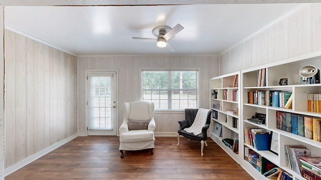 514 S Main St, Headland, AL 36345 - sitting room featuring wood-type flooring, ceiling fan, baseboards, and ornamental molding