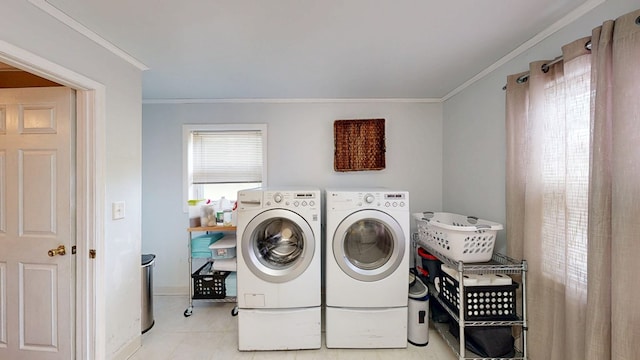 514 S Main St, Headland, AL 36345 - laundry area featuring separate washer and dryer, ornamental molding, and baseboards