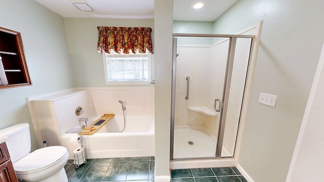 412 Darlington Cir, Dothan, AL 36301 - full bathroom with toilet, a bath, a stall shower, and tile patterned floors