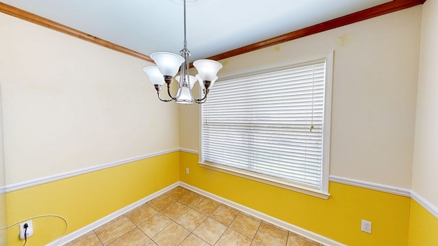 412 Darlington Cir, Dothan, AL 36301 - unfurnished dining area featuring a chandelier, baseboards, light tile patterned floors, and crown molding