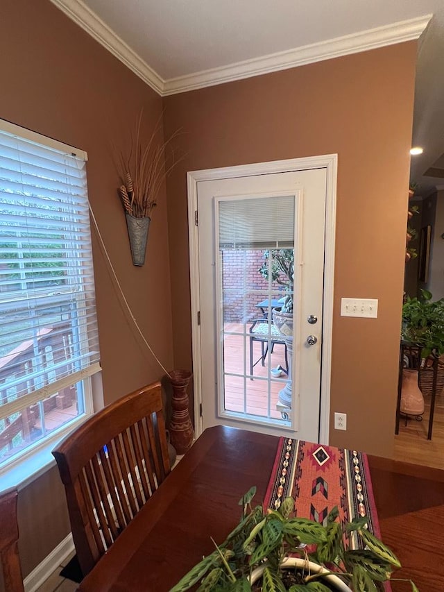 interior space featuring ornamental molding and plenty of natural light