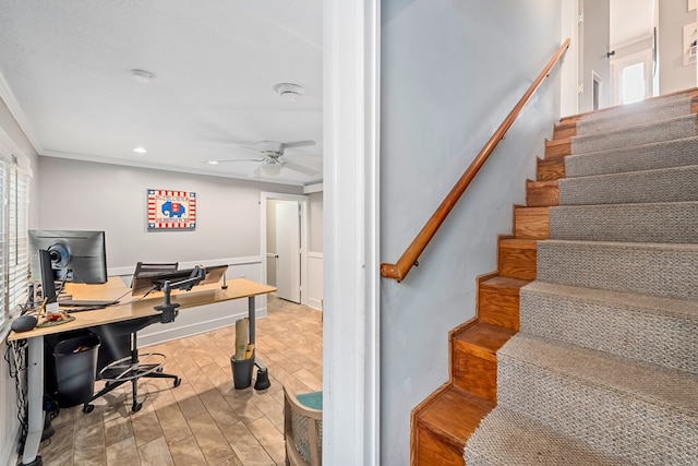 702 W Lee St, Enterprise, AL 36330 - office with a ceiling fan, crown molding, recessed lighting, and wood finished floors