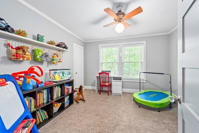 702 W Lee St, Enterprise, AL 36330 - recreation room featuring carpet floors, crown molding, and ceiling fan