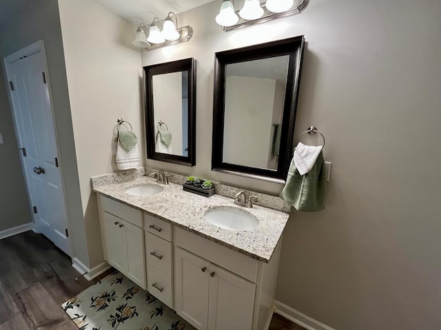 bathroom featuring vanity and wood-type flooring