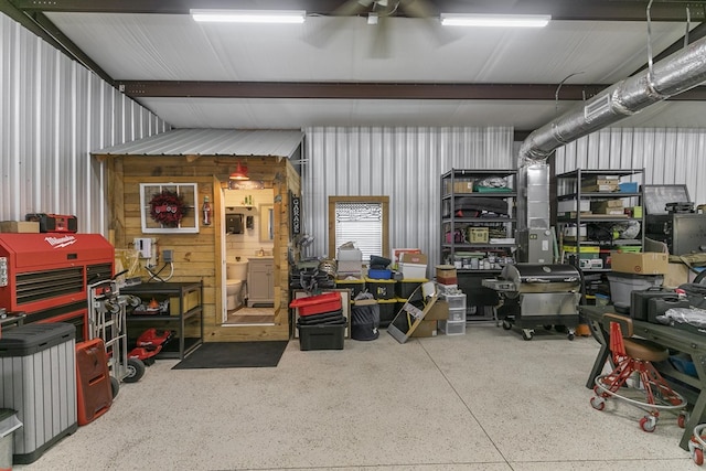 storage area featuring ceiling fan