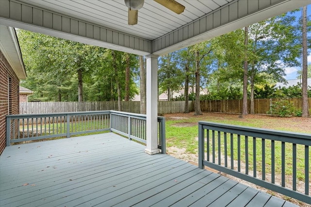 133 Brockton Ct, Dothan, AL 36305 - wooden terrace featuring ceiling fan and a fenced backyard