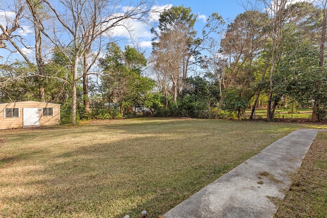 view of yard with a storage unit