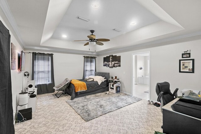 6 Piedmont Pl, Enterprise, AL 36330 - bedroom with a tray ceiling, carpet flooring, ornamental molding, recessed lighting, and ensuite bathroom