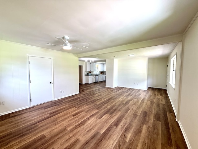 143 Durby Ln, Dothan, AL 36305 - unfurnished living room featuring dark wood-type flooring and ceiling fan