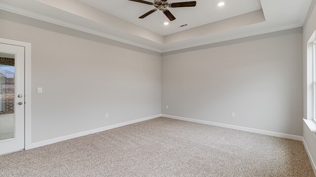 330 Heritage Way, Headland, AL 36345 - carpeted empty room featuring visible vents, baseboards, a raised ceiling, and recessed lighting