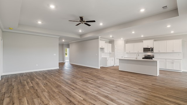 hall with crown molding and dark hardwood / wood-style floors