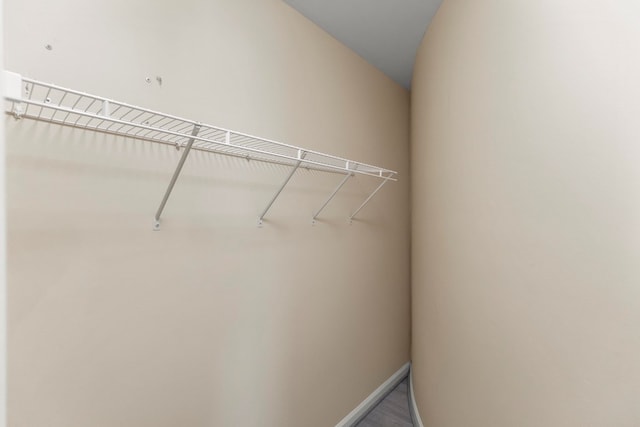 walk in closet with wood finished floors