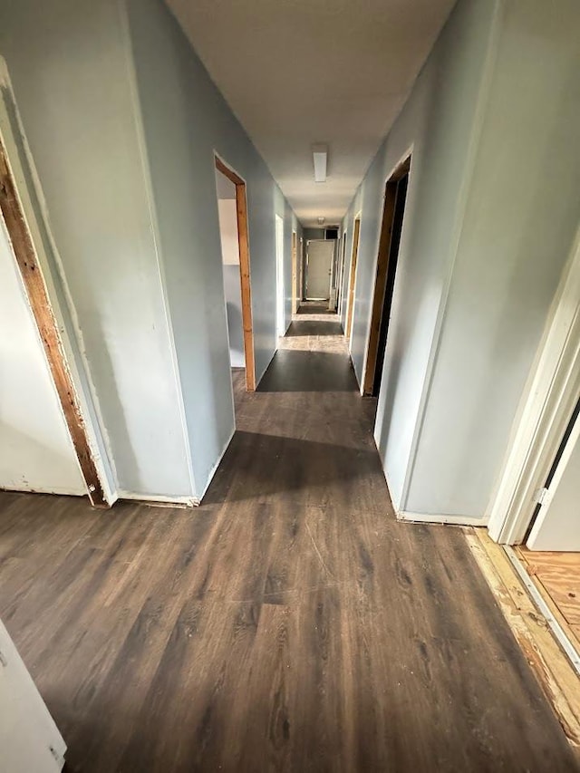 hallway with dark hardwood / wood-style floors