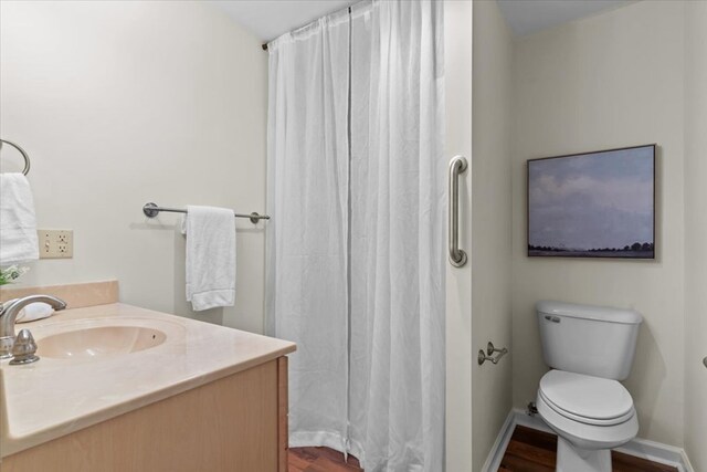 493 Shiloh Rd, Hartford, AL 36344 - full bath with vanity, wood finished floors, and a shower with curtain