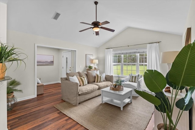 493 Shiloh Rd, Hartford, AL 36344 - living room with ceiling fan, wood finished floors, and lofted ceiling