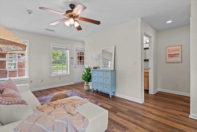 493 Shiloh Rd, Hartford, AL 36344 - living room featuring wood finished floors, ceiling fan, and recessed lighting