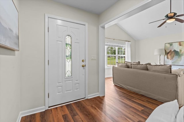 493 Shiloh Rd, Hartford, AL 36344 - foyer with lofted ceiling, wood finished floors, and ceiling fan