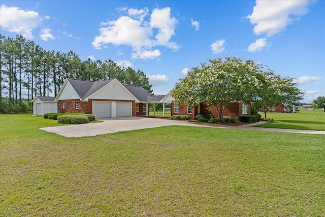 493 Shiloh Rd, Hartford, AL 36344 - view of front of property featuring a garage, brick siding, a front lawn, and driveway