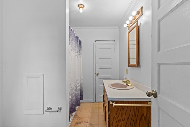 full bathroom featuring crown molding and vanity