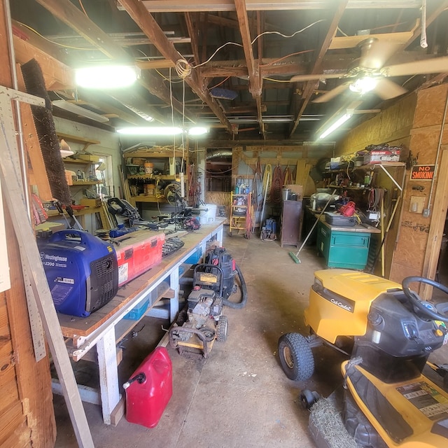 basement featuring a workshop area