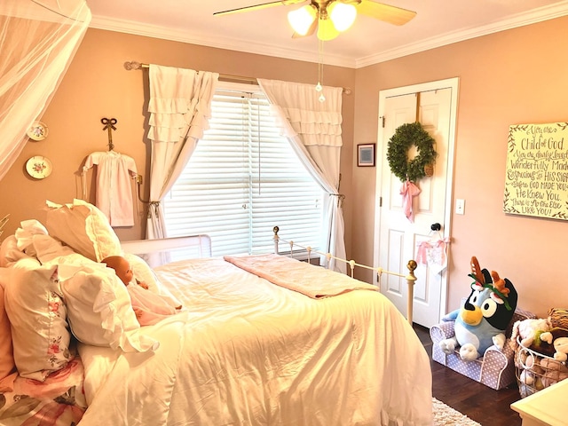 31 County Road 276, Enterprise, AL 36330 - bedroom with ornamental molding, dark wood-style flooring, and ceiling fan