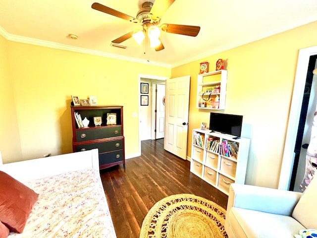 31 County Road 276, Enterprise, AL 36330 - bedroom with dark wood finished floors, crown molding, and ceiling fan