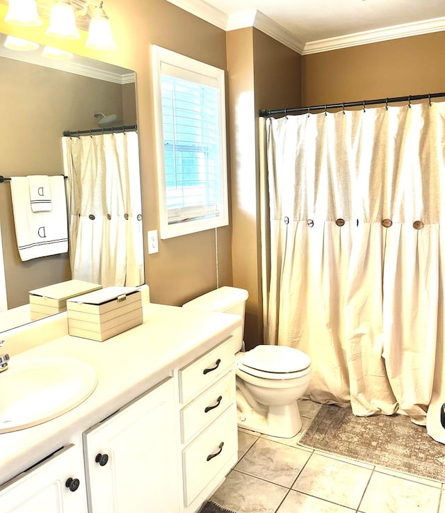 31 County Road 276, Enterprise, AL 36330 - bathroom featuring vanity, ornamental molding, tile patterned flooring, and curtained shower