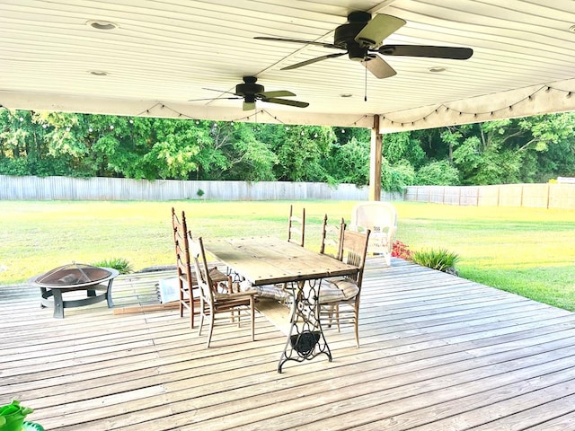 31 County Road 276, Enterprise, AL 36330 - wooden deck featuring a fire pit, a ceiling fan, and outdoor dining area