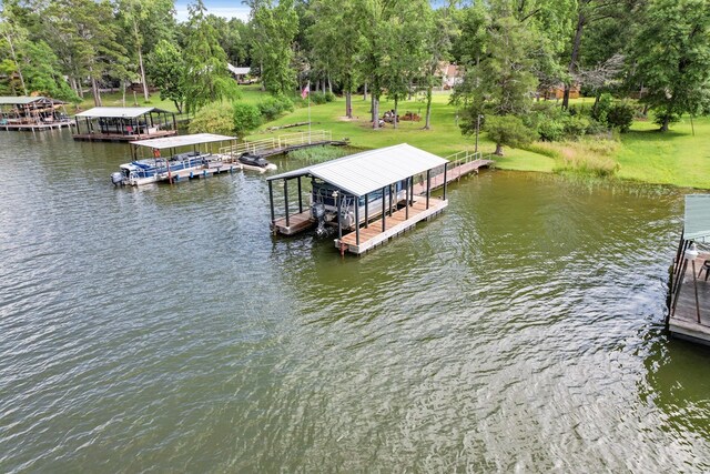 668 Lake Front Dr, Abbeville, AL 36310 - dock featuring boat lift, a water view, and view of scattered trees