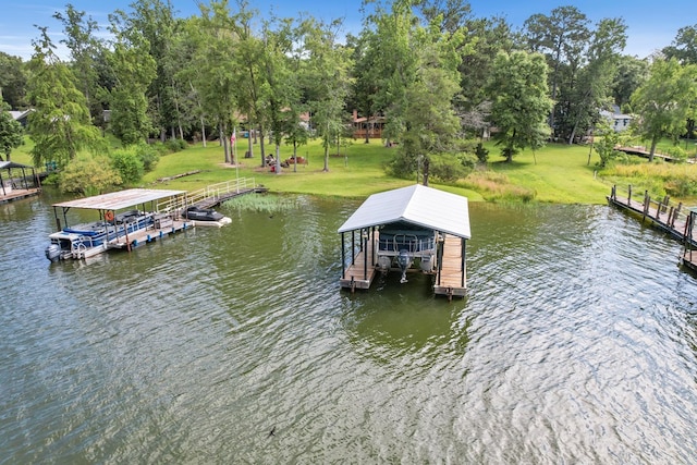 668 Lake Front Dr, Abbeville, AL 36310 - dock area featuring boat lift, a water view, and view of scattered trees