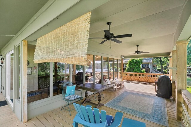 668 Lake Front Dr, Abbeville, AL 36310 - wooden deck featuring a grill and ceiling fan