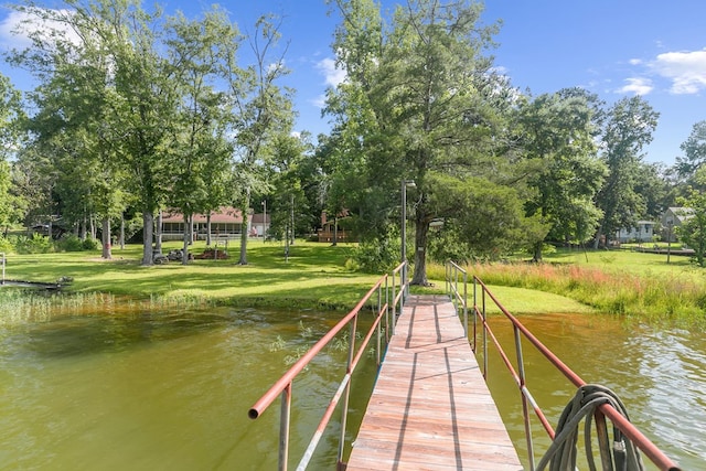 668 Lake Front Dr, Abbeville, AL 36310 - dock featuring a water view, view of scattered trees, and a yard