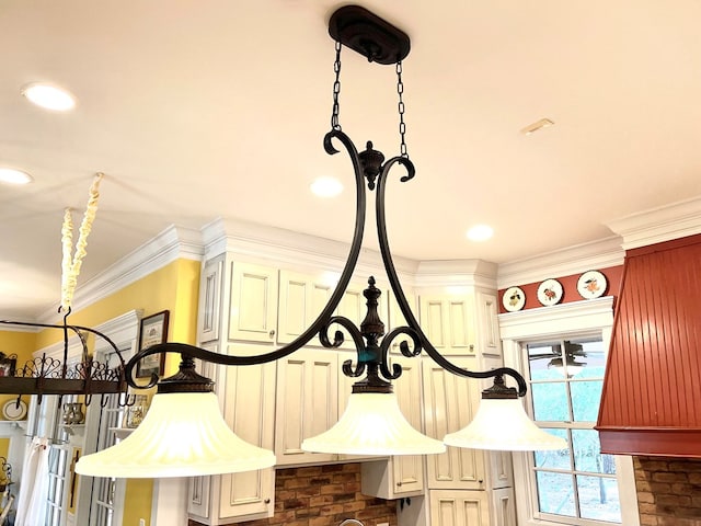 room details with ornamental molding and recessed lighting