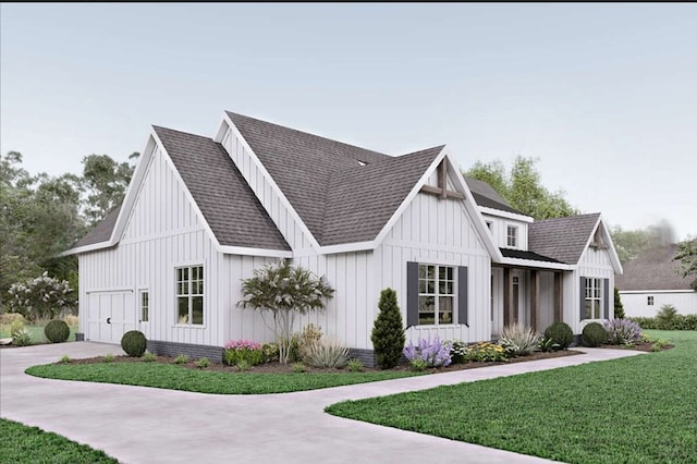 517 Gladstone Way, Dothan, AL 36305 - view of front of house featuring board and batten siding, driveway, a garage, a front lawn, and roof with shingles