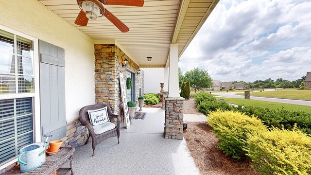 view of patio / terrace featuring a porch and a ceiling fan