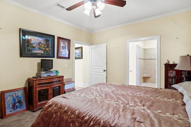 106 Camberly Ct, Dothan, AL 36301 - bedroom featuring ornamental molding, carpet floors, ensuite bath, and ceiling fan