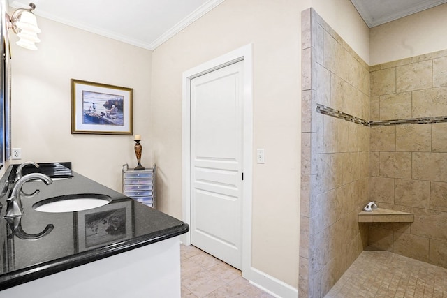 106 Camberly Ct, Dothan, AL 36301 - full bath featuring vanity, crown molding, tiled shower, and tile patterned floors