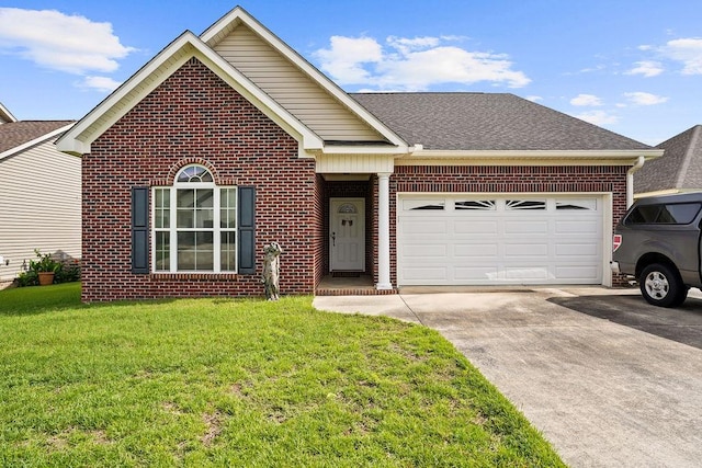 106 Camberly Ct, Dothan, AL 36301 - view of front of house featuring brick siding, concrete driveway, a front lawn, a garage, and a shingled roof