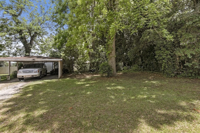 view of yard with a carport and driveway