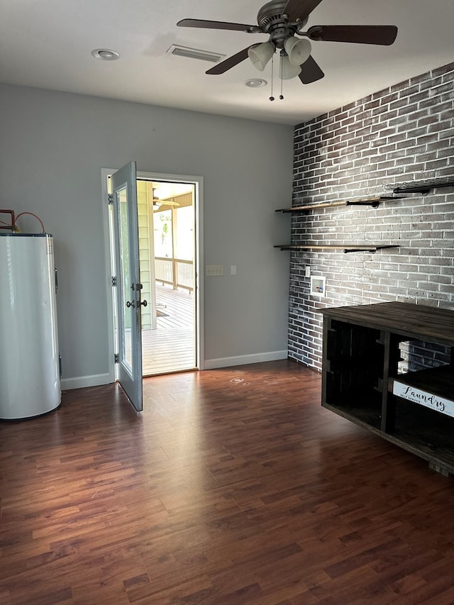 183 Chestnutt Rd, Slocomb, AL 36375 - unfurnished living room with water heater, a ceiling fan, wood finished floors, french doors, and recessed lighting