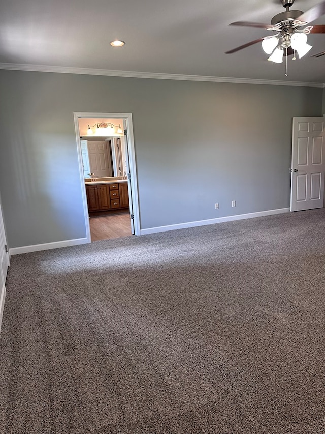 183 Chestnutt Rd, Slocomb, AL 36375 - empty room with ornamental molding, carpet flooring, a ceiling fan, and recessed lighting