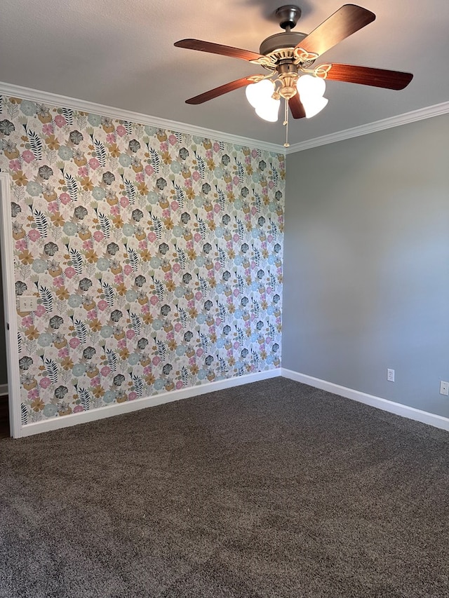 183 Chestnutt Rd, Slocomb, AL 36375 - empty room featuring ornamental molding, a ceiling fan, and carpet flooring