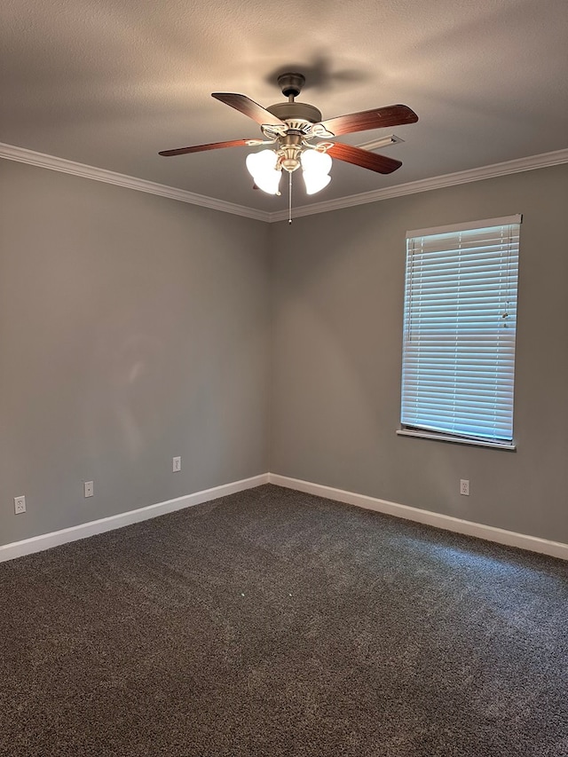 183 Chestnutt Rd, Slocomb, AL 36375 - empty room featuring crown molding, ceiling fan, and dark colored carpet
