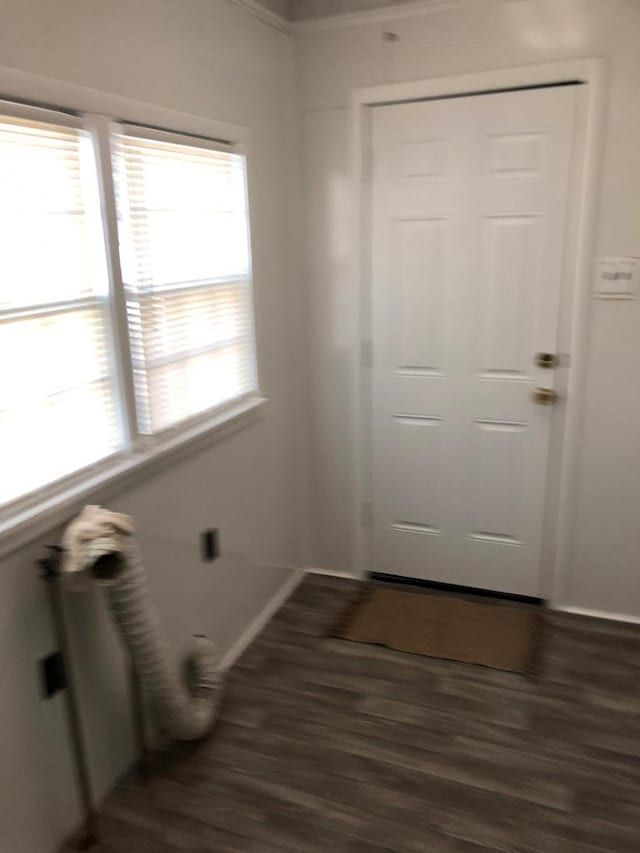 1305 Petty St, Dothan, AL 36301 - doorway to outside featuring radiator, dark wood finished floors, and baseboards