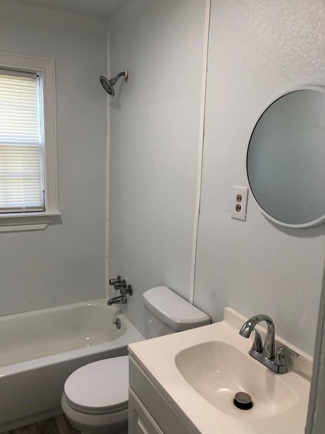 full bathroom with vanity, toilet, and tub / shower combination