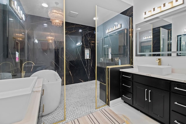 5700 S State Highway 605, Rehobeth, AL 36301 - full bathroom with a soaking tub, vanity, a marble finish shower, and tile walls