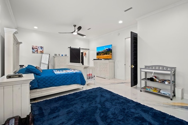 5700 S State Highway 605, Rehobeth, AL 36301 - bedroom featuring ornamental molding, recessed lighting, marble finish flooring, and a ceiling fan