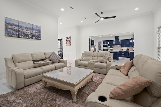 5700 S State Highway 605, Rehobeth, AL 36301 - living room featuring recessed lighting, a ceiling fan, and crown molding